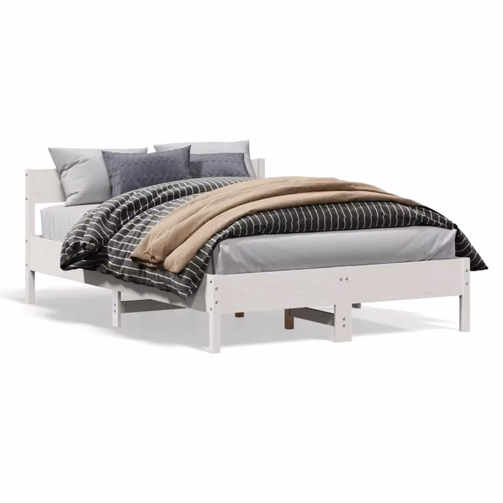 Berkfield Home White Solid Pine Wood Bed Frame W/D/H: 140 x 200 cm – 2