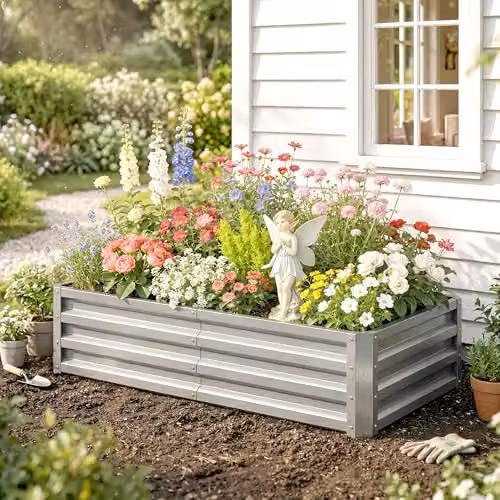 Outsunny 216L Raised Garden Bed in Silver Galvanised Steel, W/D/H: 120 x 60 x 30.5 cm – 7