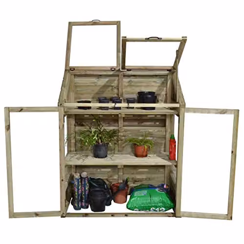 Forest Garden Brown Wooden Mini Greenhouse with Acrylic Windows and Shelving, W/D/H: 120 x 62 x 144 cm – 3