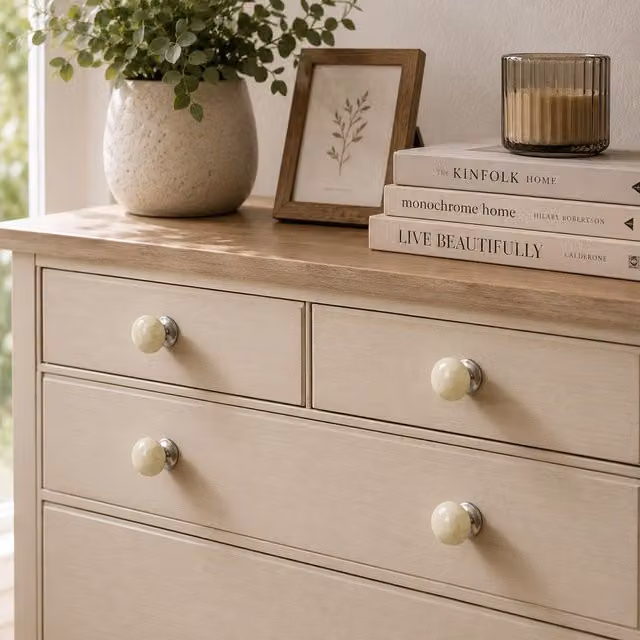 Orsina Polished Ceramic Retro Style Drawer Knobs in Beige and White – 2