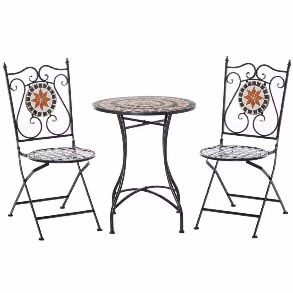 STILVORA Garden Bistro Set with Folding Chairs in Matt Black Metal – 2