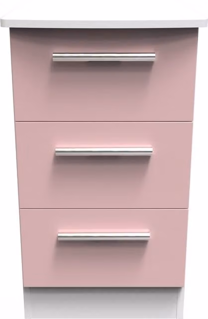 Knightsbridge Ready Assembled 3 Drawer Bedside Cabinet in Pink and White