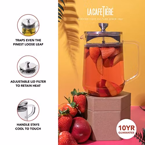 La Cafetiere Loose Leaf Glass Teapot with Stainless Steel Infuser, 1L, Transparent – 2