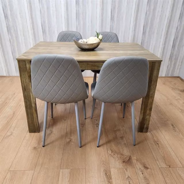 Kosy Koala Rustic Dining Set with Rectangular Table and 4 Gem Chairs in Grey, Brown and White