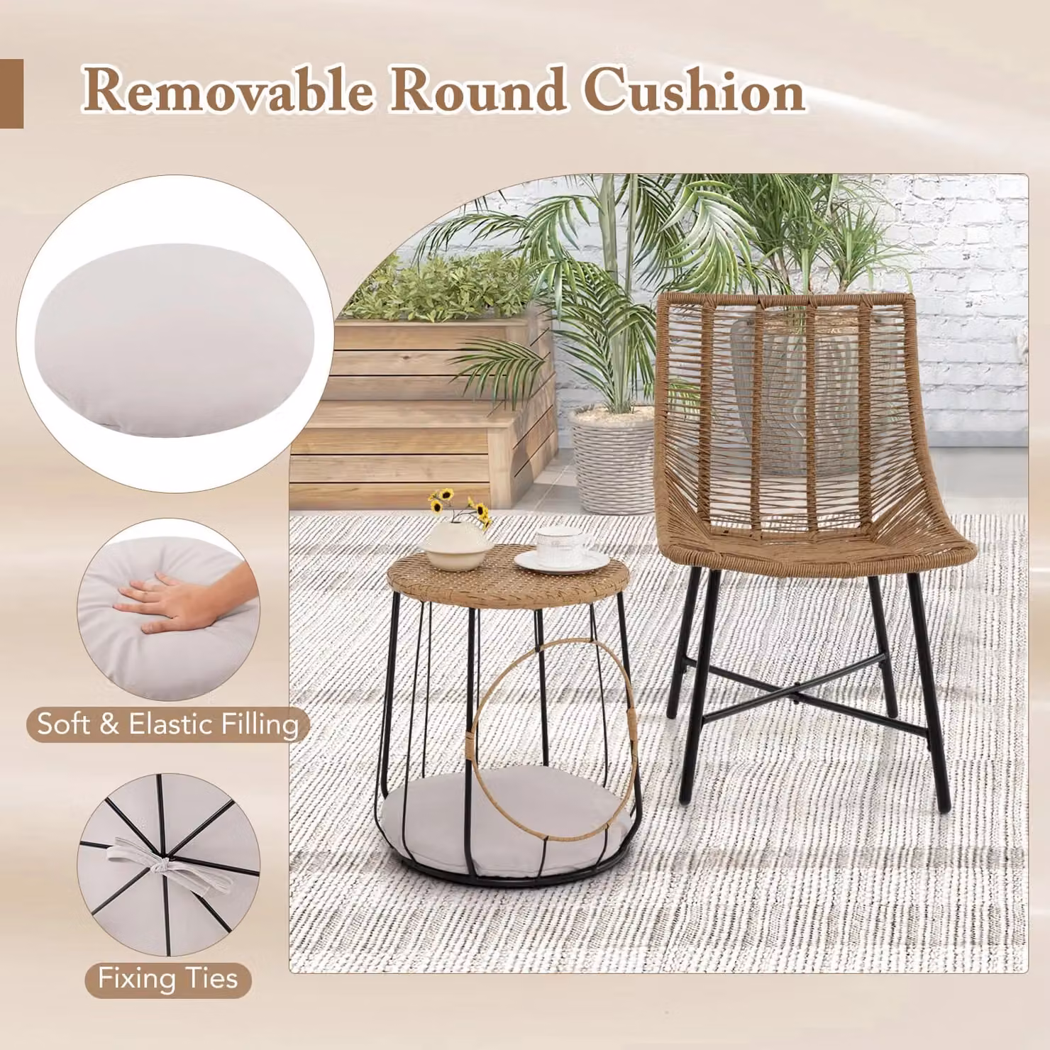 Gymax 3 Piece Outdoor Furniture Set with Pet House in Brown Rattan – 2