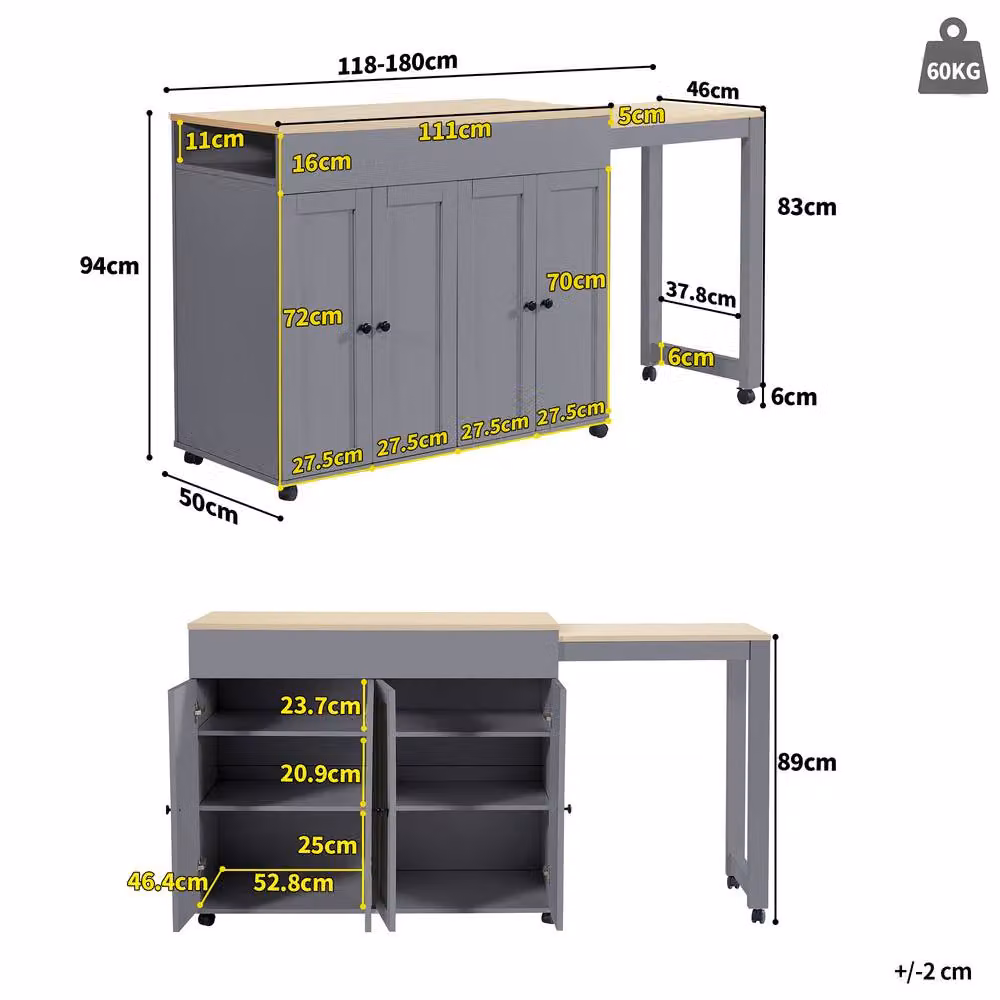 BTM Extendable Bar Table with 6 Storage Shelves in White and Grey – 2