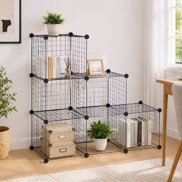 STILVORA 6 Cube Metal Storage Unit and Shoe Rack in Matt Black – 1