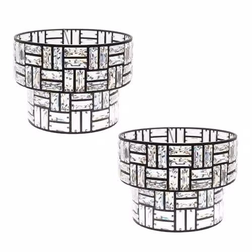 ValueLights Pair of Easy Fit Black and Transparent Acrylic Jewel Tiered Drum Lampshades, Shade Width: 27 cm