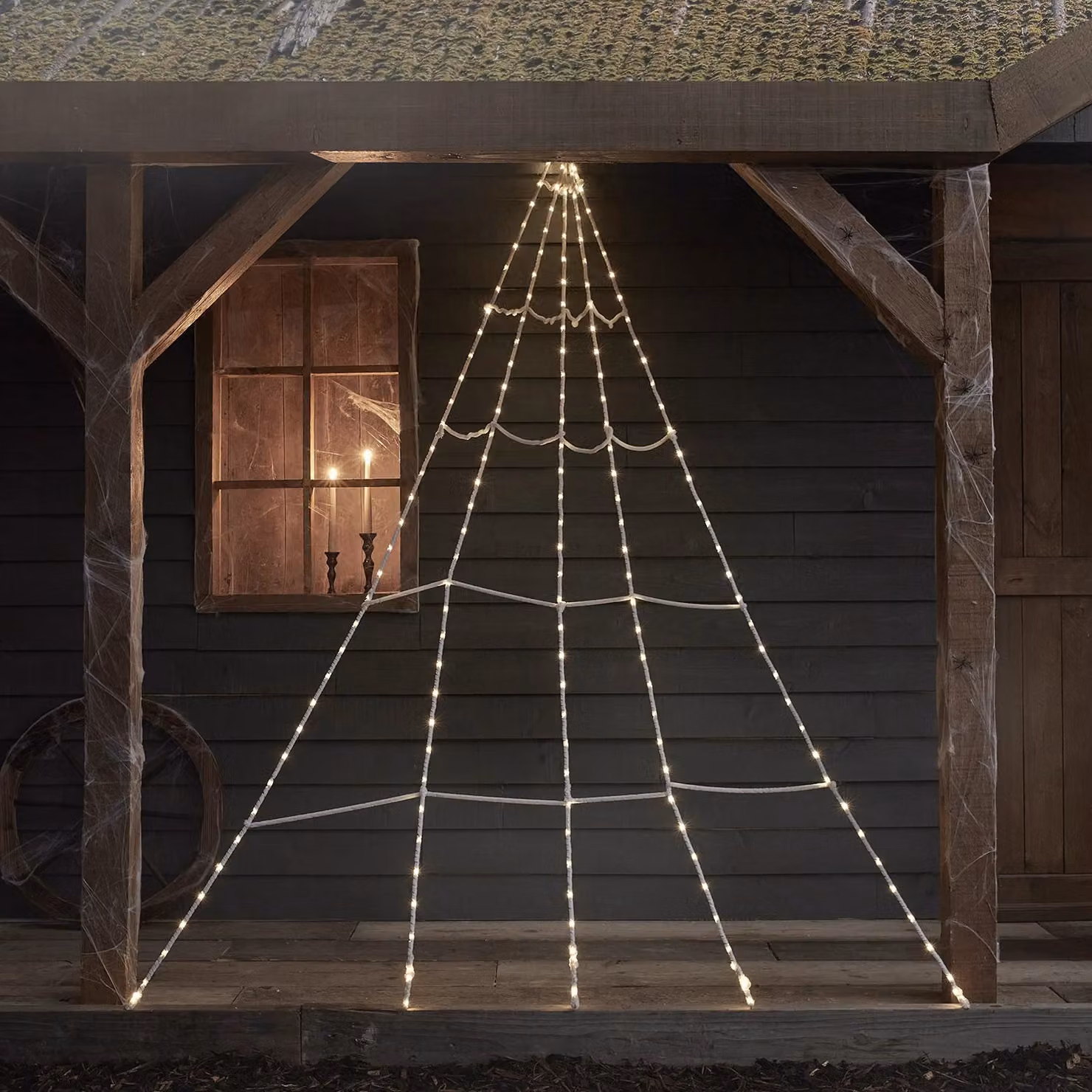 Lights4fun Micro LED Light Up Spider Web Halloween Hanging Decoration, White, W: 250.0 cm, D: 150.0 cm – 1