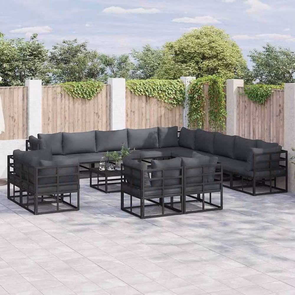 Berkfield Home 14-Piece Modern Garden Sofa Set in Black with Powder Coated Aluminium Frame, W/D/H: 70 x 70 x 32 cm – 2