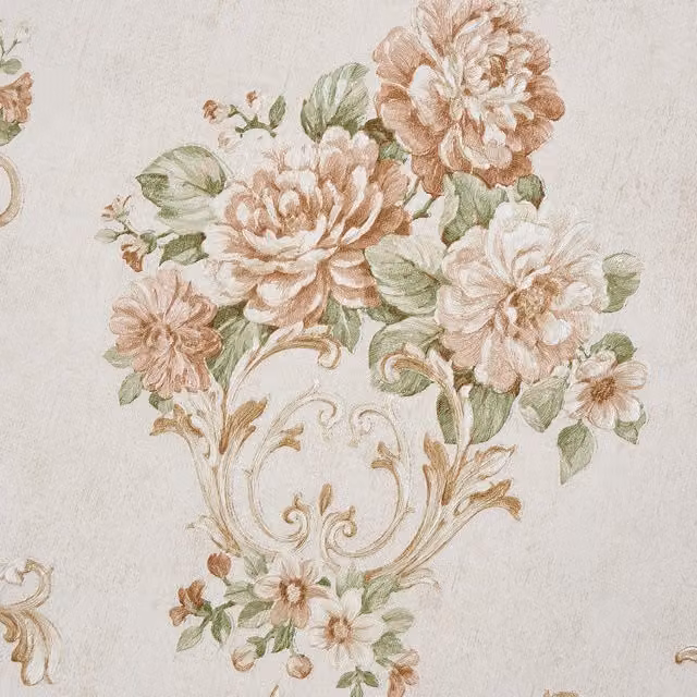 Livingandhome Vintage Floral Botanical Non-Woven Damask Wallpaper Roll in Beige and White