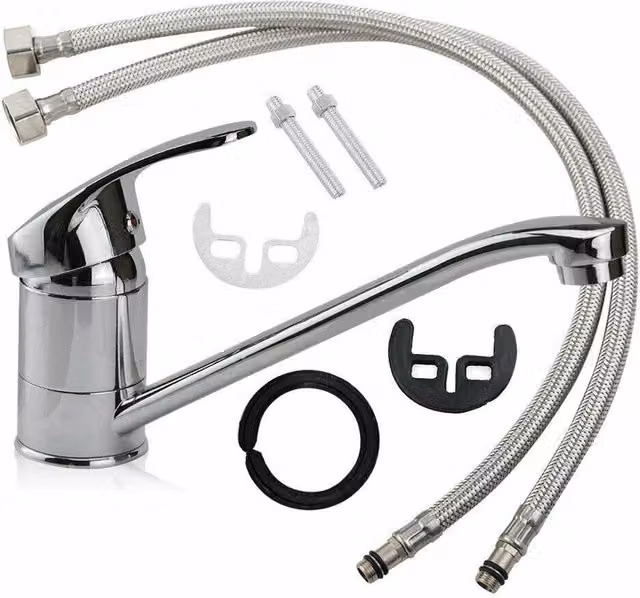 FLAVORA Mono Basin Mixer Tap Complete Set in Silver Chrome, Width: 180 cm, Height: 180 cm – 1