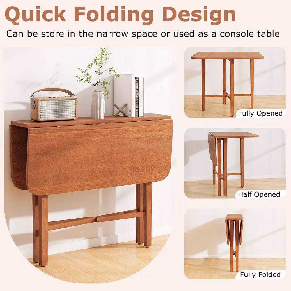 VOGREX Walnut Extendable Space Saving Console Dining Table in Brown, H 90.0 cm x W 74.5 cm – 2