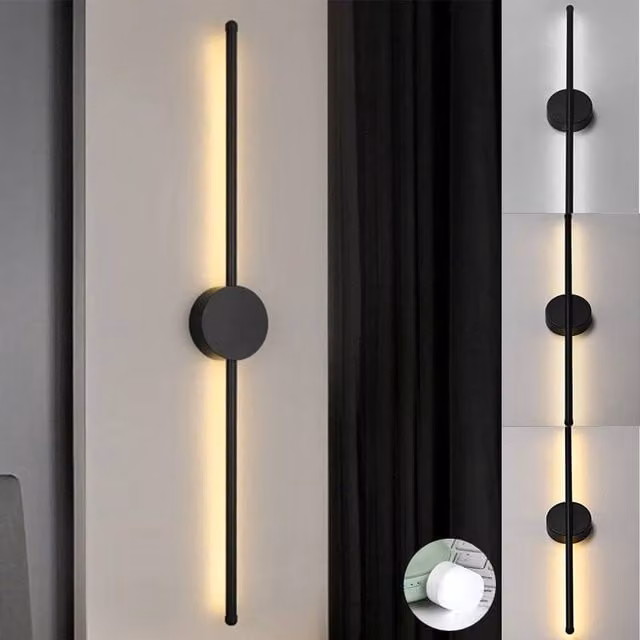 EONLION Modern Black LED Wall Sconce, Dimmable USB Rechargeable Battery Operated Night Light with Up and Down Lighting