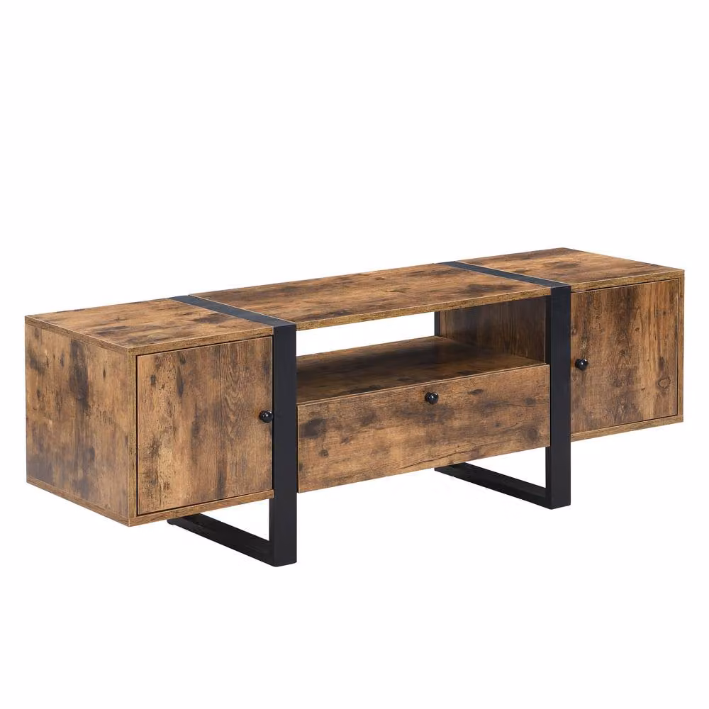 Mona Vale Furniture Industrial Rustic Brown Wood and Metal TV Stand and Entertainment Unit – 2