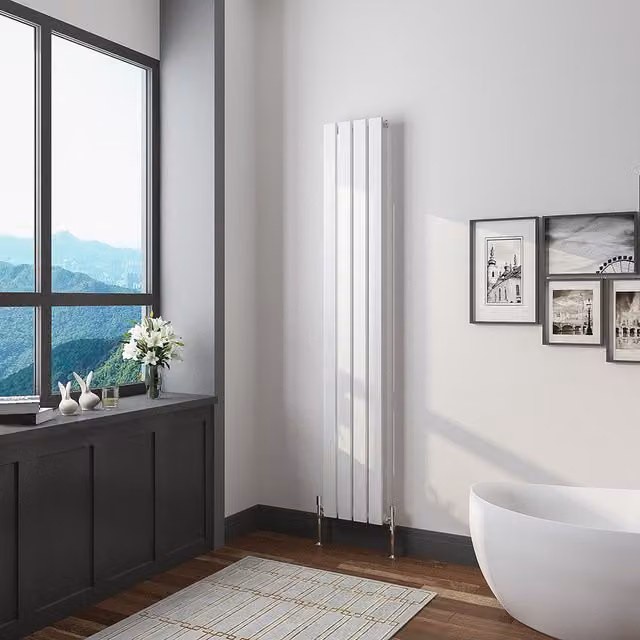 AicaBathroom Vertical Flat Panel Steel Radiator in White, H 160 cm x W 27.2 cm x D 27.2 cm