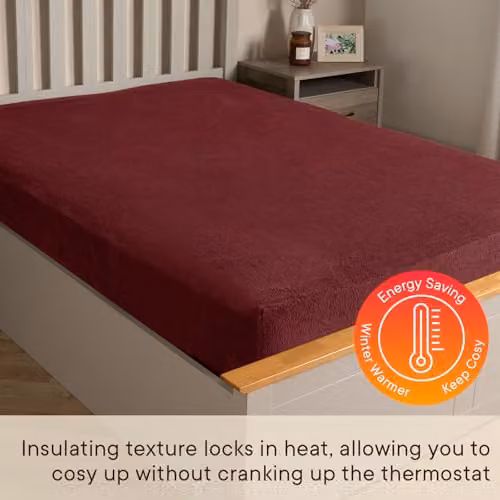 OHS Teddy Fleece Thermal Fitted Bed Sheet, W/D/H: 140 x 200 cm, Red – 2