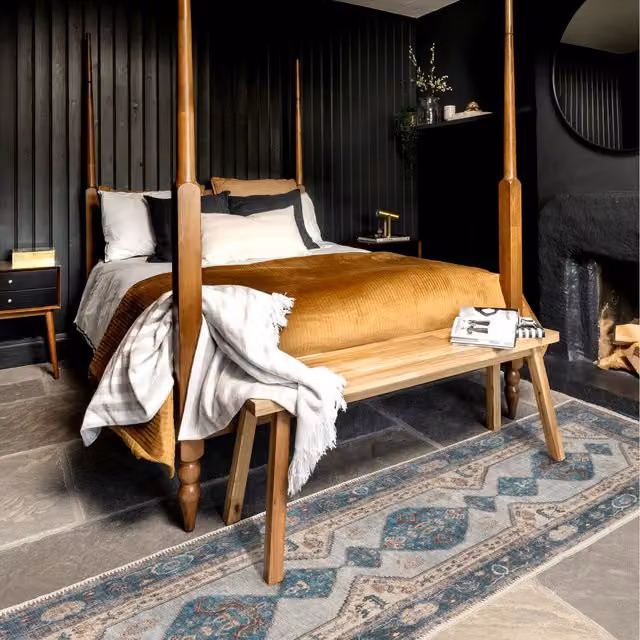 The Rug House Distressed Bordered Medallion Persian Non Slip Washable Area Rug in Blue, W: 240 cm, D: 60 cm
