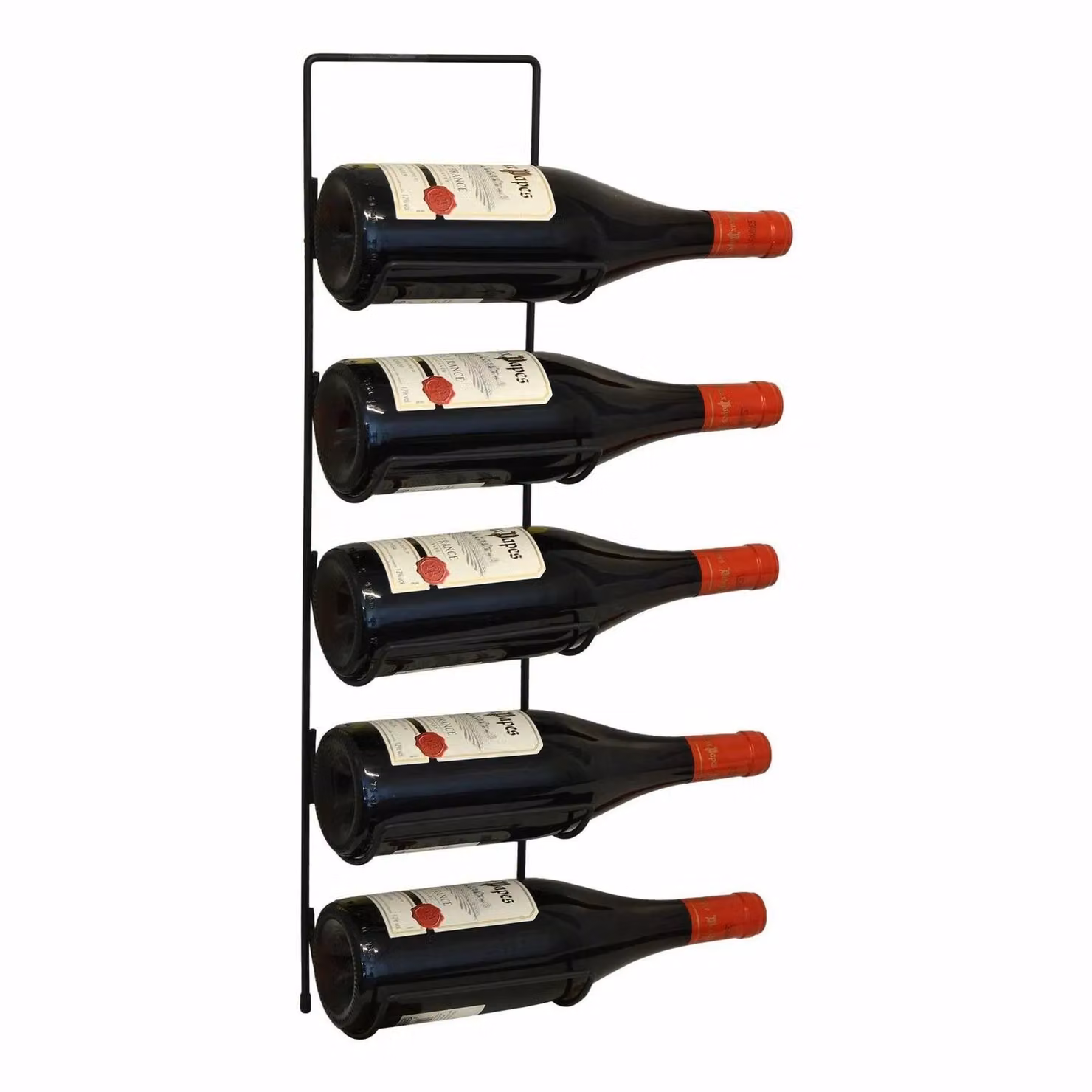 Xample Matt Black Metal Wall Mounted 5 Bottle Wine Rack Storage Shelf – 4