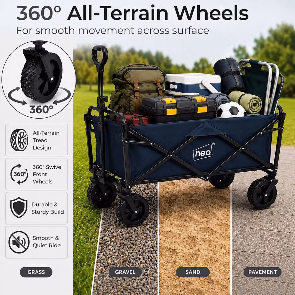 Neo Folding Garden Wagon Cart in Navy Blue with 138L Capacity and 120kg Load Limit – 5