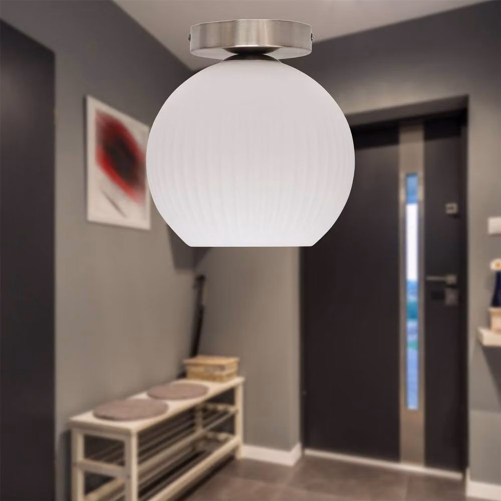 First Choice Lighting Betchley Set of 2 Modern Round Ceiling Light Fittings with White Glass and Silver Metal Finish – 2