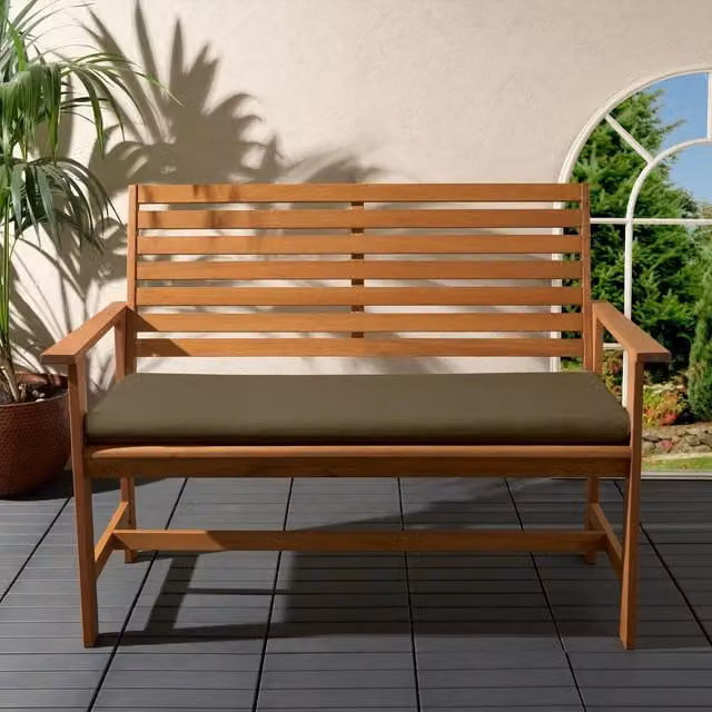 OHS 2 Seater Rectangular Foam Bench Pad with Removable Water Repellent Outdoor Fabric in Khaki