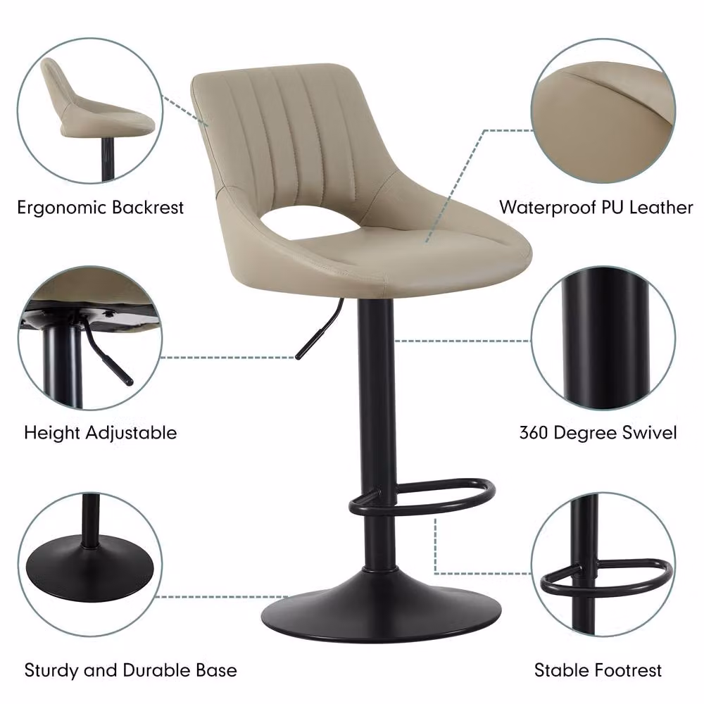 MCC Direct Stacey Set of 2 Height Adjustable Kitchen Bar Stools in Beige Synthetic Leather – 3