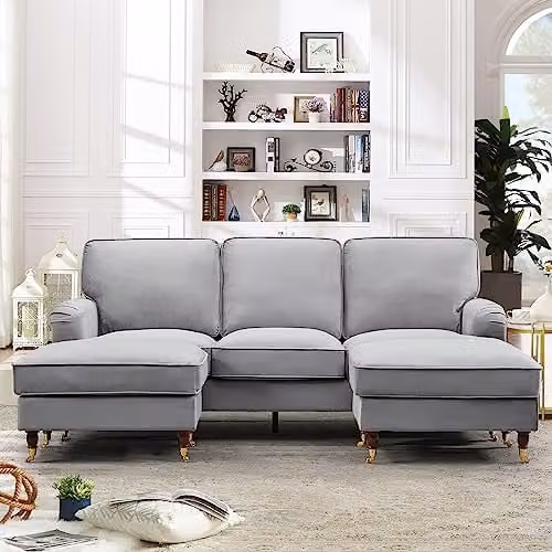 Artemis Home Woodbury Reversible Grey Velvet Fabric L-Shape Corner Sofa, W: 218 cm