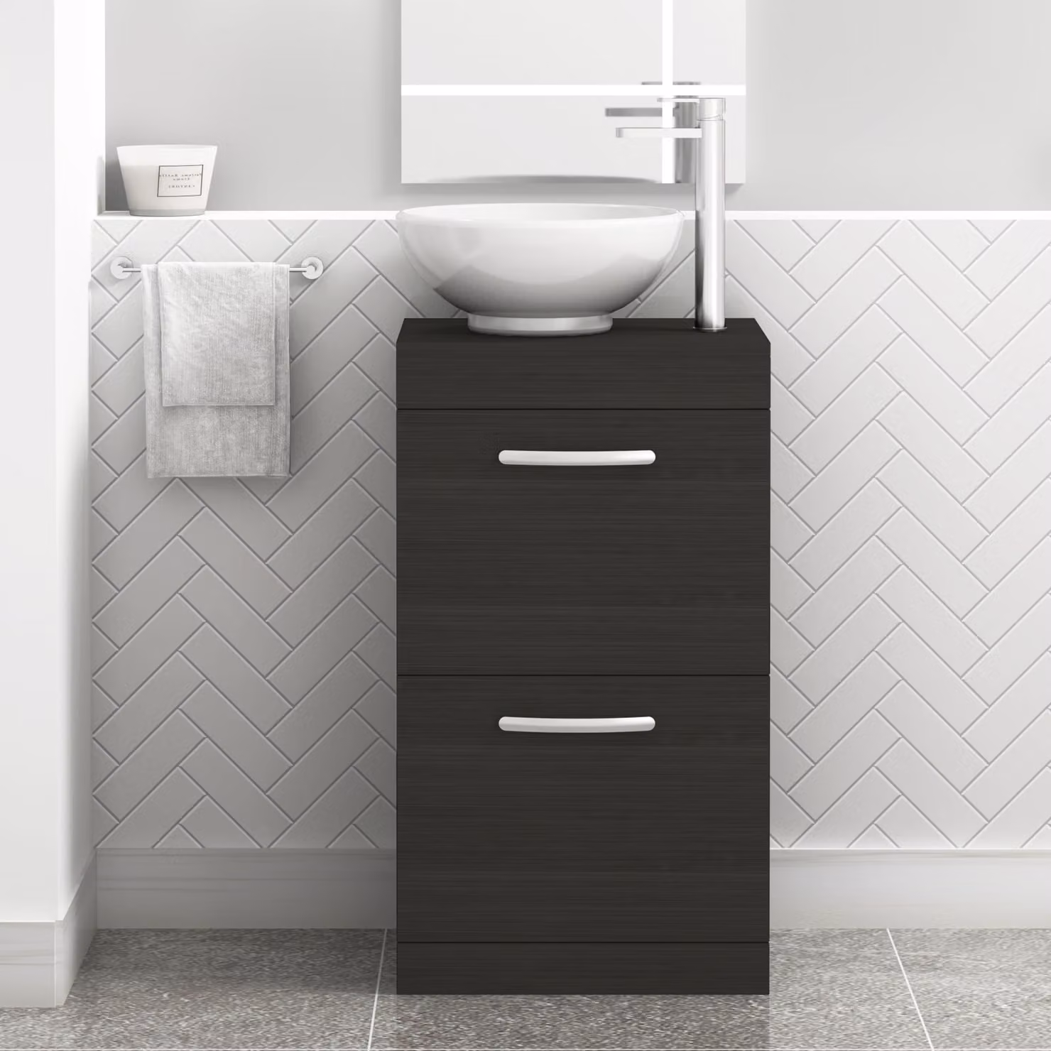 Breeze Hale 500mm Floor Standing 2 Drawer Vanity Unit with Countertop Basin in Matt Black by Royal Bathrooms