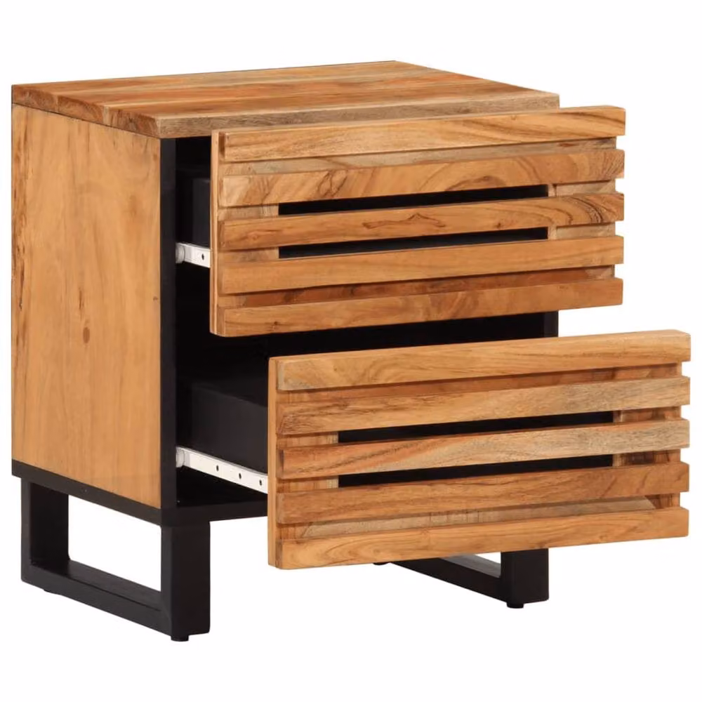 Berkfield Home Set of 2 Acacia Wood Bedside Cabinets in Brown, W/D/H: 40 x 34 x 46 cm – 3