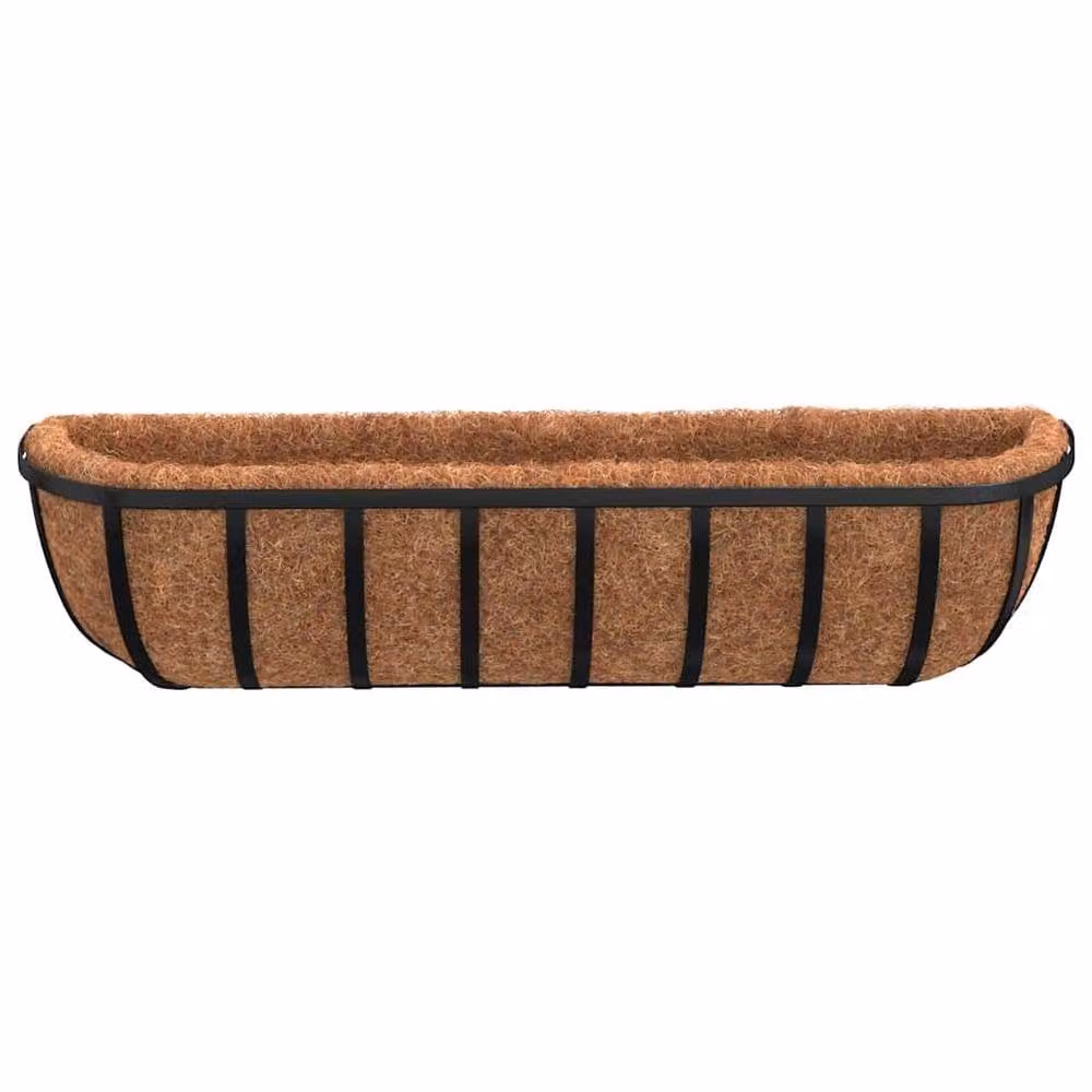 Berkfield Home Steel Wall Trough Planters with Coco Liners, Black, W: 61 cm, D: 19 cm, H: 16 cm, 2 Pack – 4