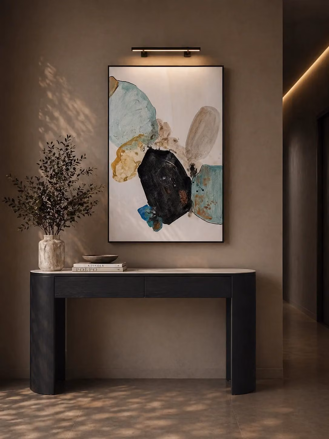 Tommy Franks Pianeta Abstract Oil Painting Wall Art on Canvas, Multicolour and Black, W: 90 cm, H: 60 cm