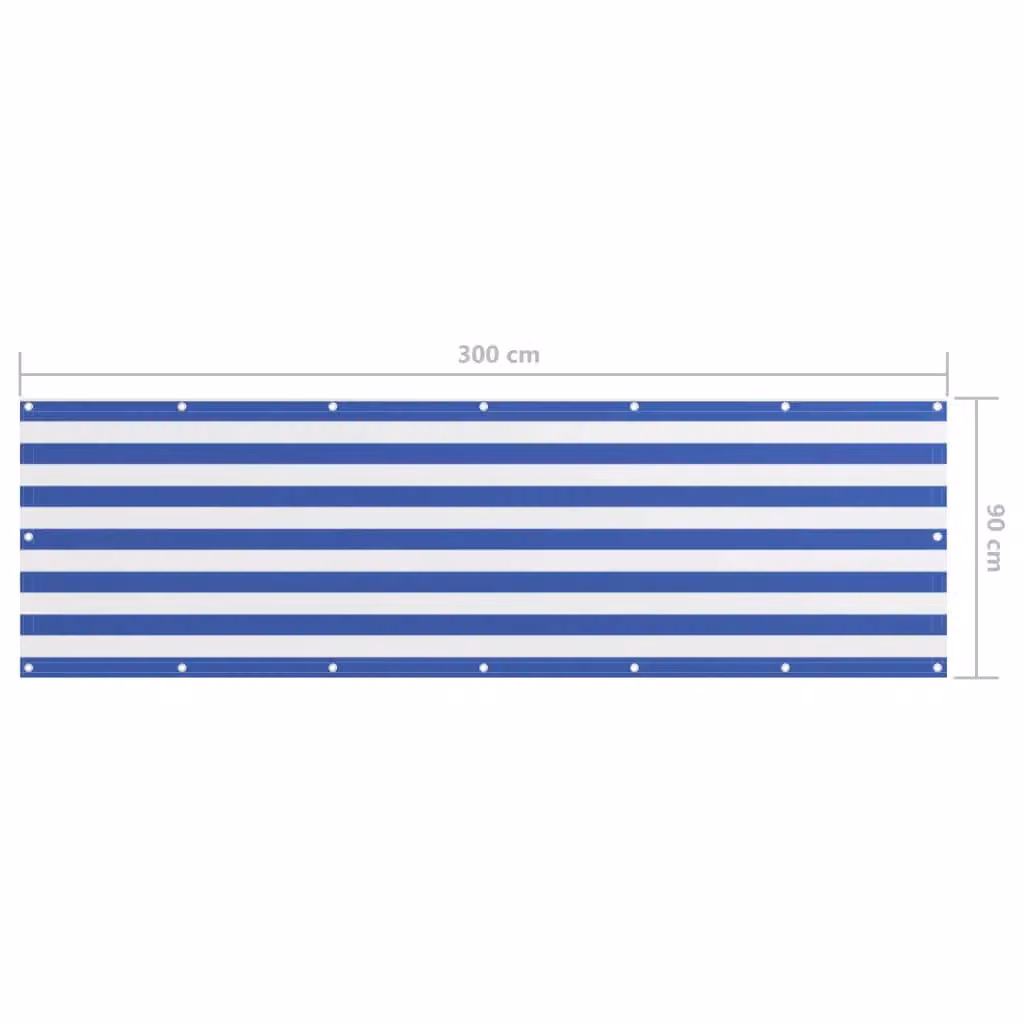 Berkfield Home Balcony Screen in White and Blue Oxford Fabric, W: 90 cm, L: 300 cm – 4