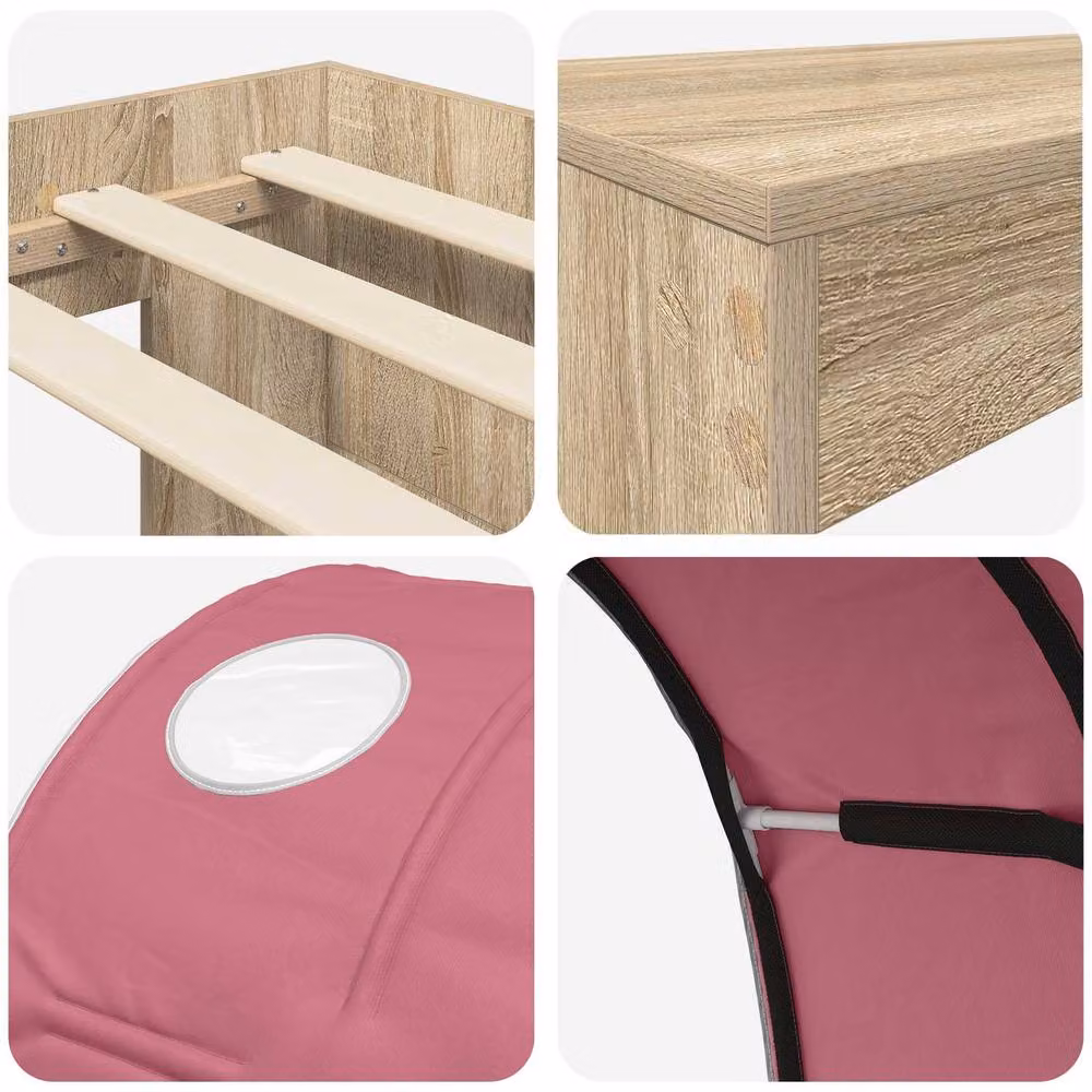 Berkfield Home 3-Piece Bed with Tunnel in Artisan Oak and Pink Engineered Wood – 3