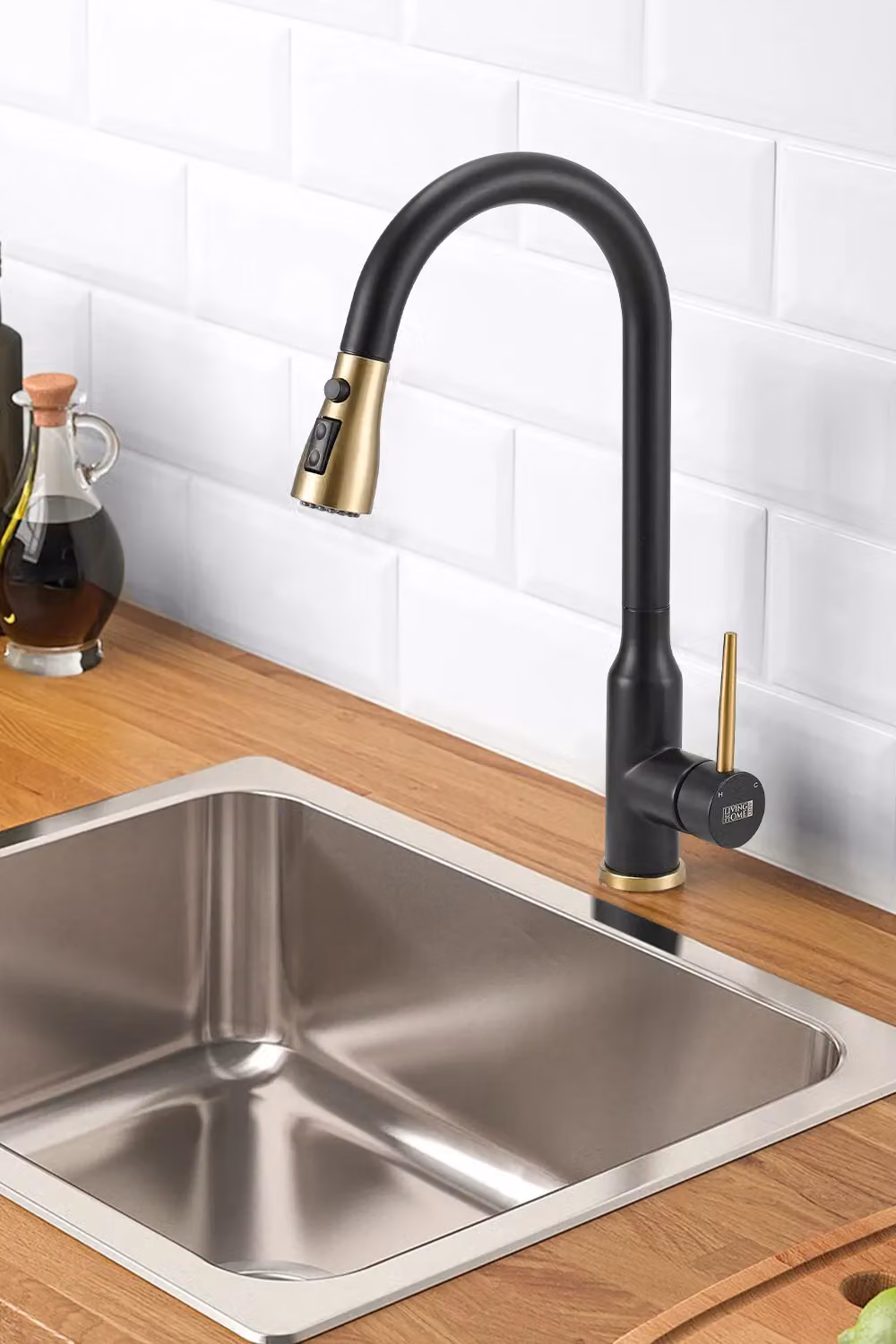Living and Home Matt Black Stainless Steel Single Lever Kitchen Faucet with Pull Out Spout and Spray Function – 2