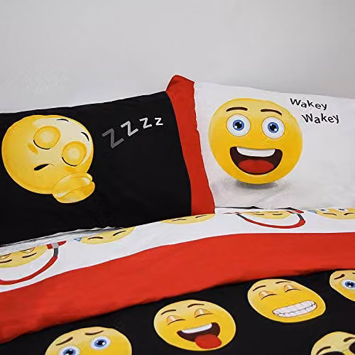 Rapport Home Icons Emoji Reversible Polycotton Duvet Cover and Pillowcase Set, Multicolour, W/D/H: 200 x 200 cm – 3