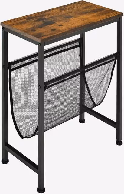 VOGREX Industrial Side Table and Laptop Desk with Magazine Holder in Brown, W: 49.0 cm, D: 30.0 cm, H: 61.0 cm – 1