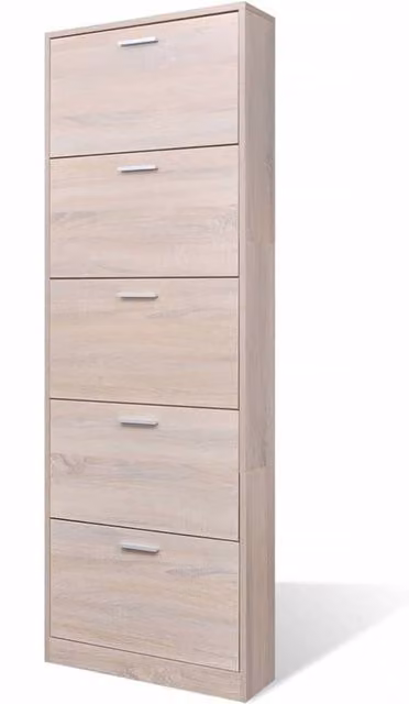 Berkfield Home Oak Look Wooden Shoe Cabinet with 5 Tilting Compartments in Brown and Beige