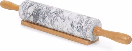 MantraRaj White Marble Rolling Pin with Wooden Cradle and Non-Stick Surface