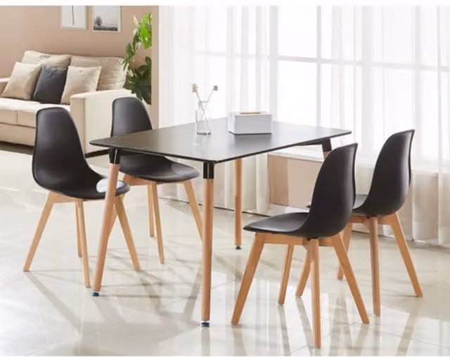 Life Interiors Rico Halo Dining Set with Rectangular Table and 4 Black Chairs