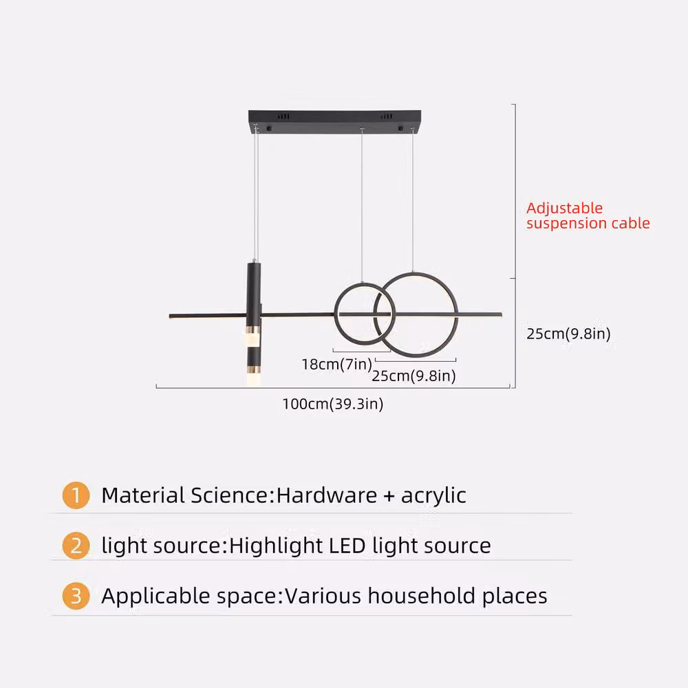 NIVOR Modern LED Ring Pendant Light in Black, Dimmable and Adjustable with Remote Control, 100 cm – 2