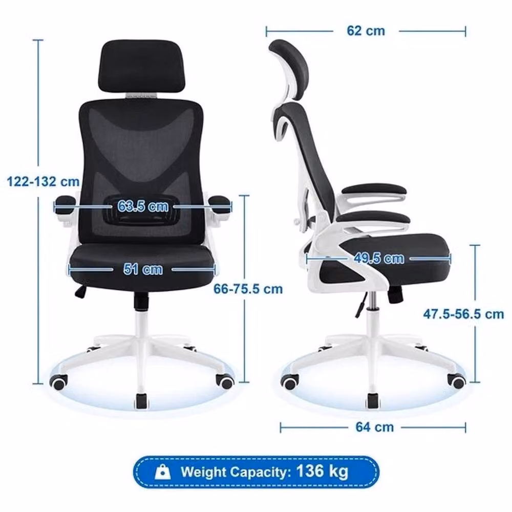 Kelvenix Ergonomic High Back Mesh Office Chair in White and Black with Headrest and Armrests – 2