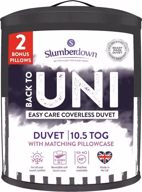 Slumberdown Back to Uni Single Bed Set, 10.5 Tog Grey Striped Coverless Duvet, 2 Pillows and Matching Pillowcase – 3