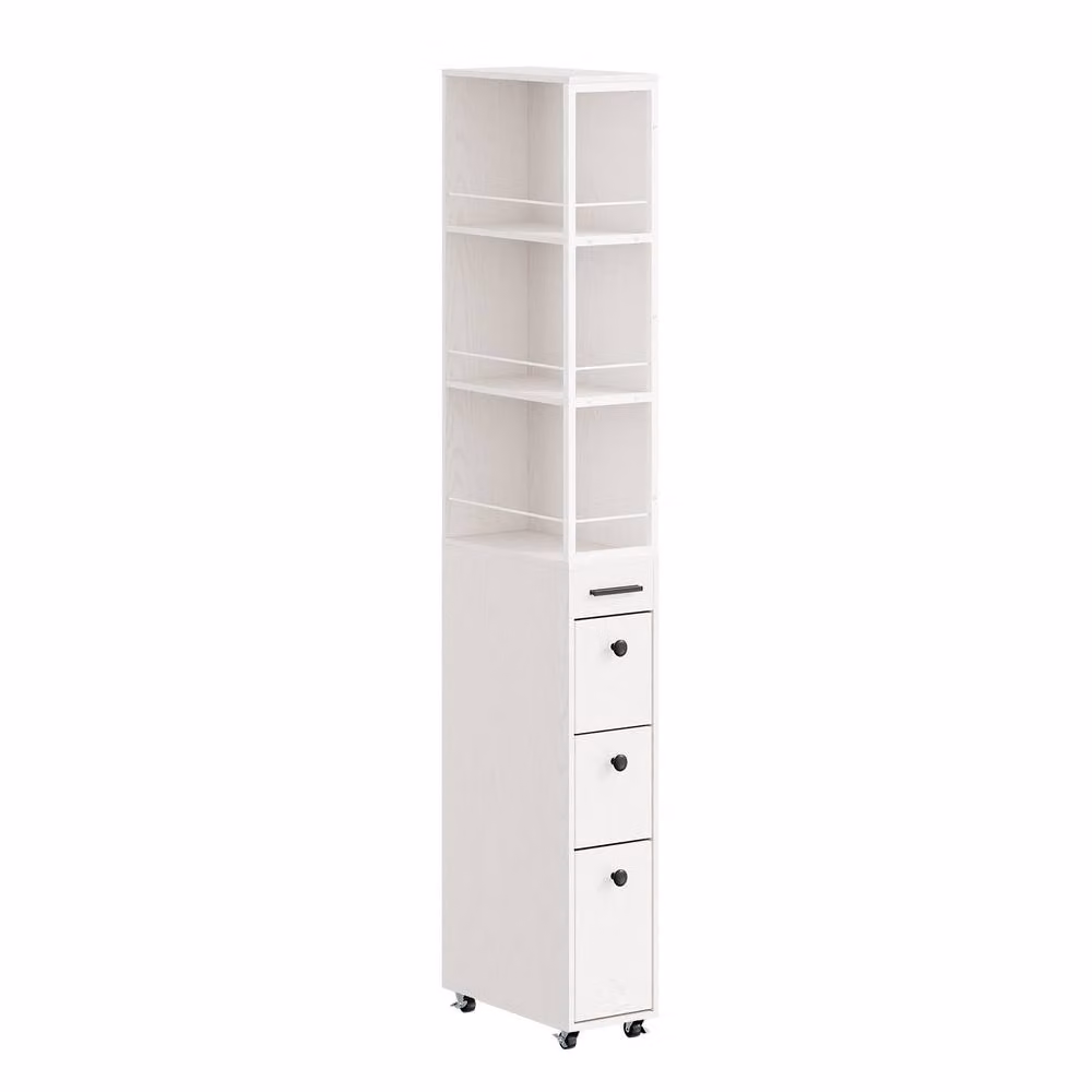 SoBuy Modern Narrow Tall Storage Cabinet with Drawers and Wheels in Beige, Black or White – 2