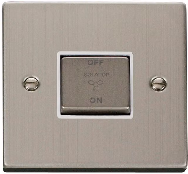 SE HOME Stainless Steel Flush 1 Gang Fan Isolation Switch in White and Silver