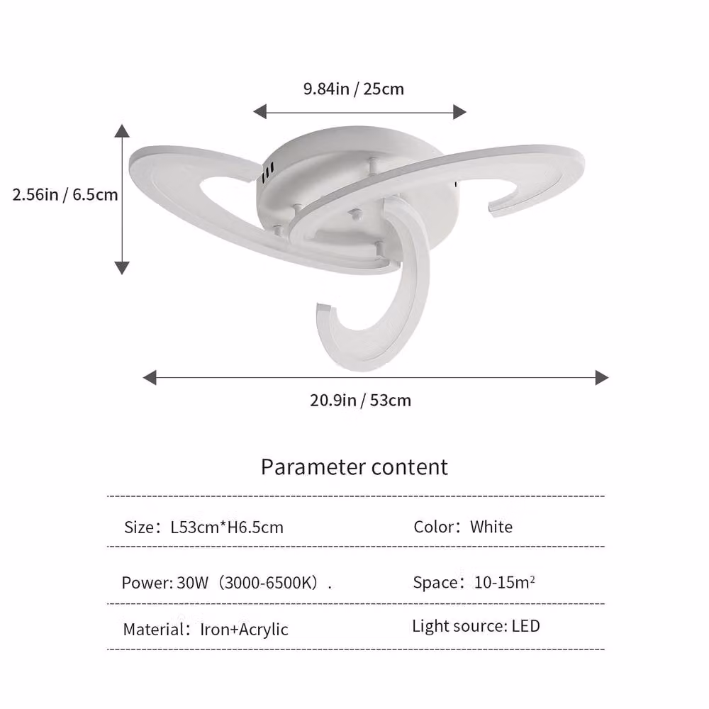 Pheashine White Swirl LED Ceiling Light, 30W Dimmable with Remote Control, 3000-6500K – 2
