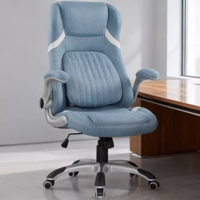 ERGOVEXA Blue Fabric Executive Office Chair with Armrests and 360 Degree Swivel