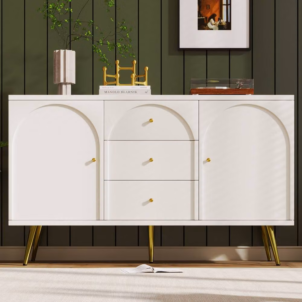 Rolipo Modern White Matt Sideboard Cabinet with 3 Drawers and 2 Doors, Width: 140 cm – 3