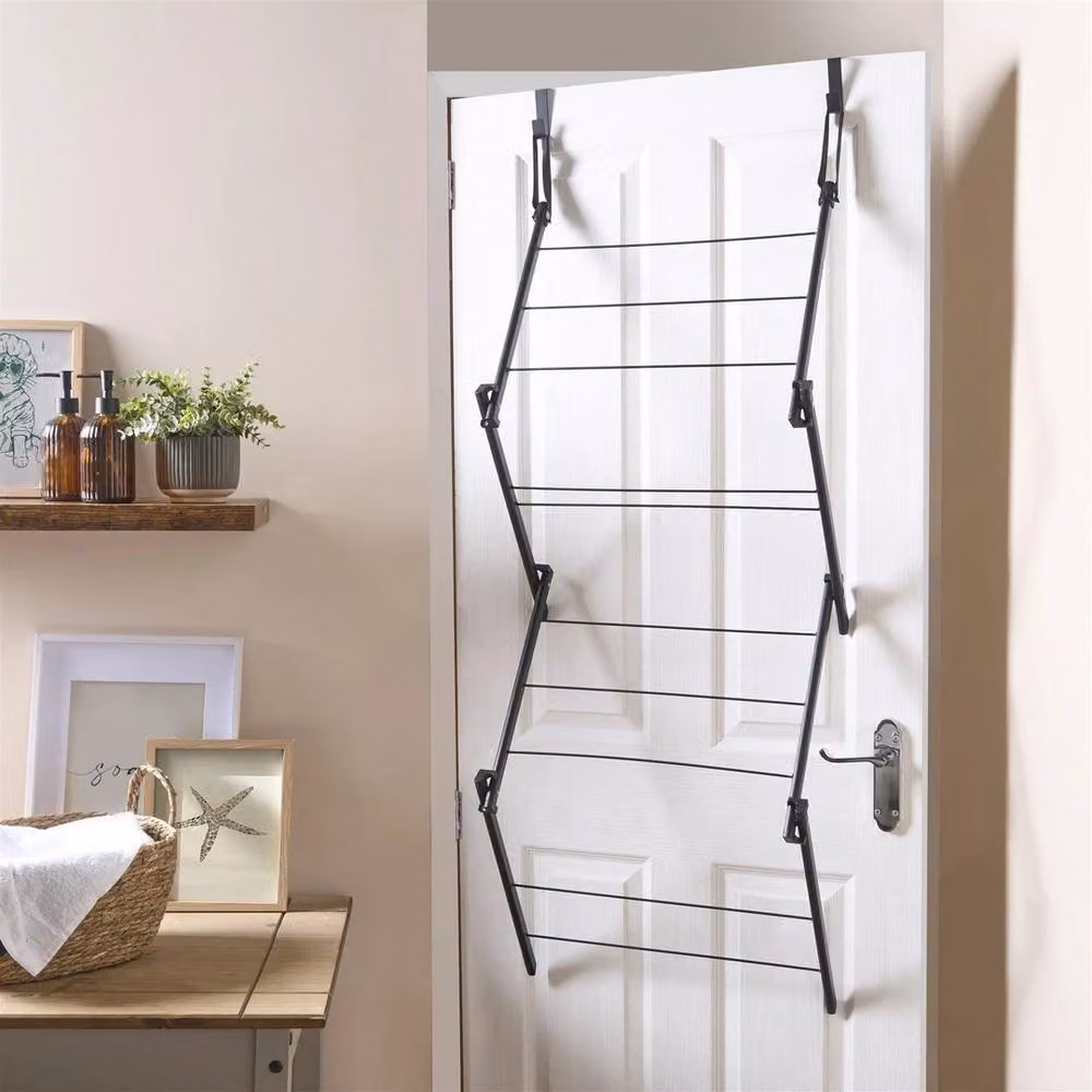 Havendro Foldable Over Door Metal Clothes Airer in Black – 2