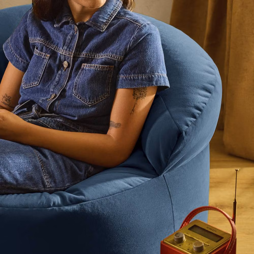 ICON Orb Accent Chair and Milano Round Footstool in Matt Navy Blue Velvet – 4